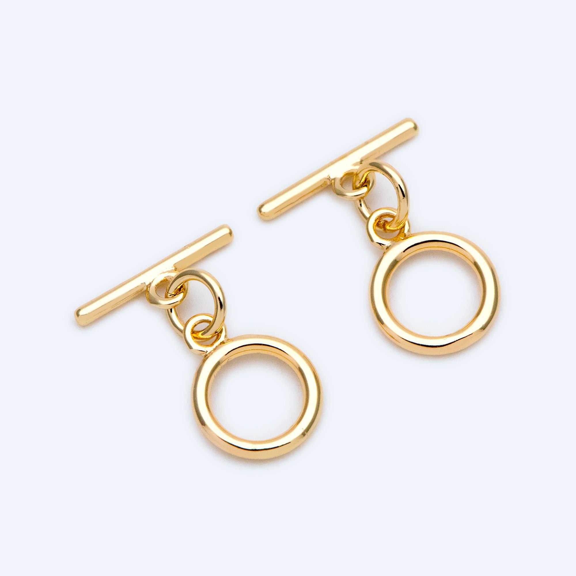 10 sets Gold Toggle Clasp, Real Gold plated Brass, Easy Close Clasp 9mm Smooth Round (#GB-1543-C)